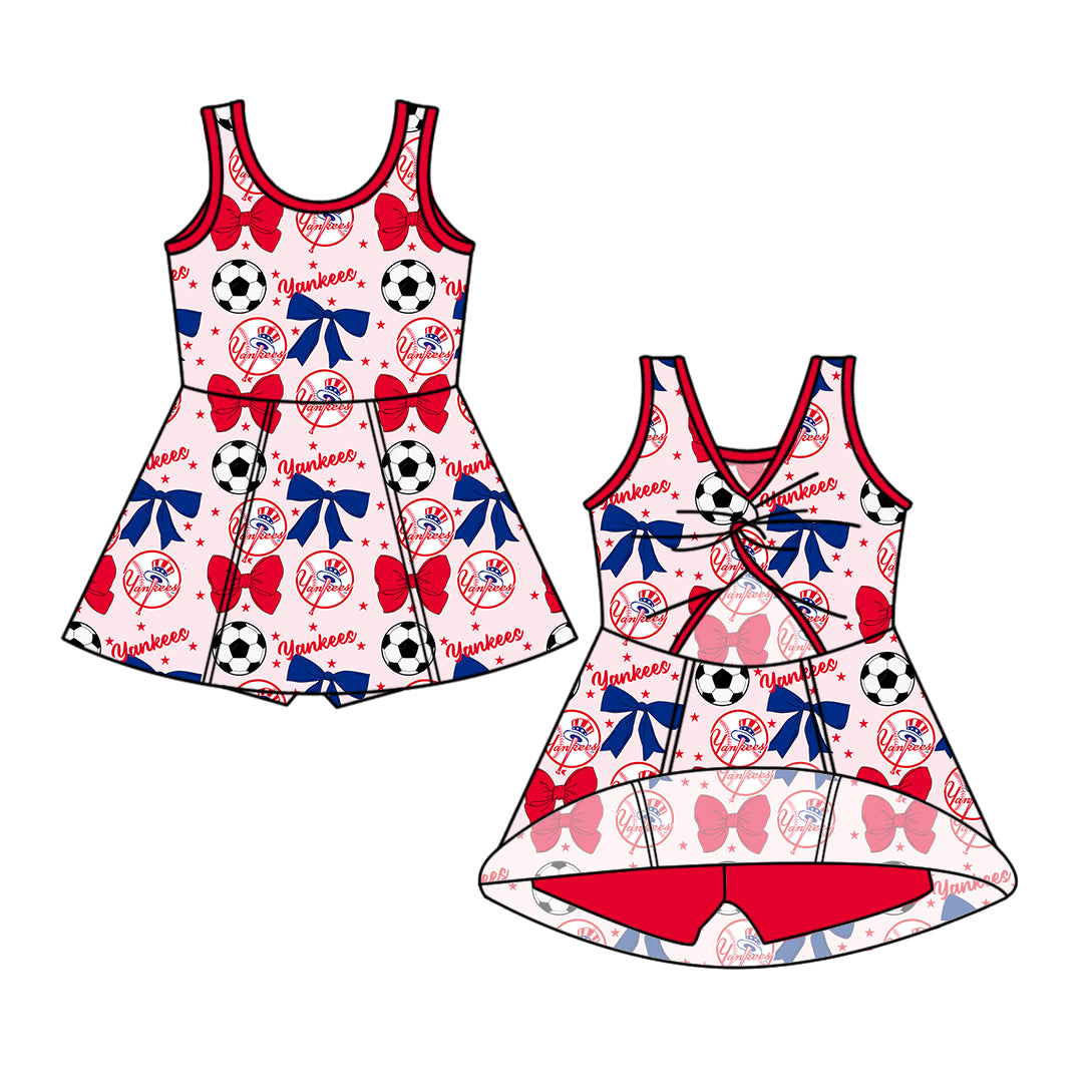 Custom moq 5 each style summer teams baby girls clothes team bow red long sleeve hooded pants sets and dress 1 and dress 2 and romper-25.6.14