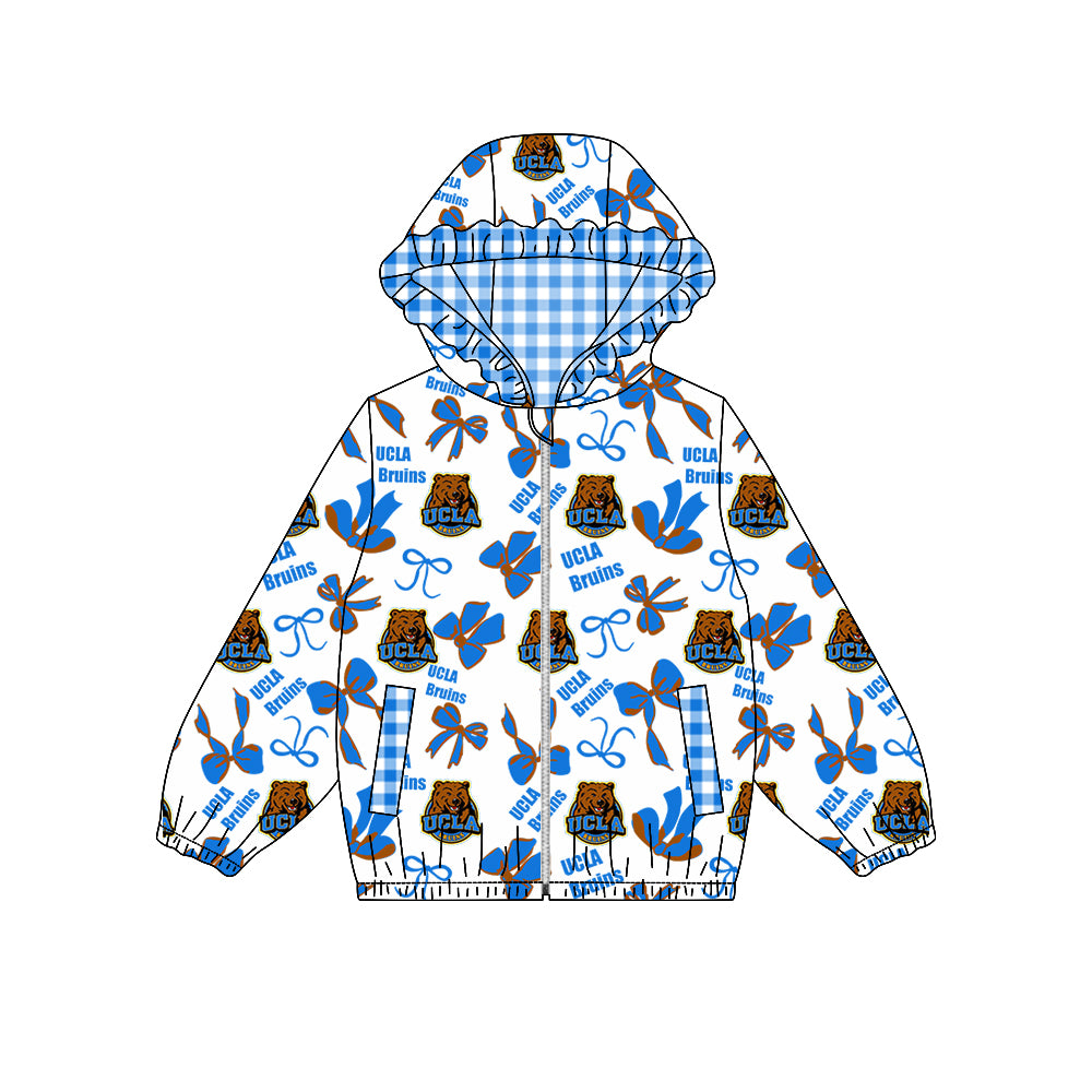 custom moq 5 mix size XFC070903 Baby Girls Fashion Bow Pocket Zipper Team Hoodie Top