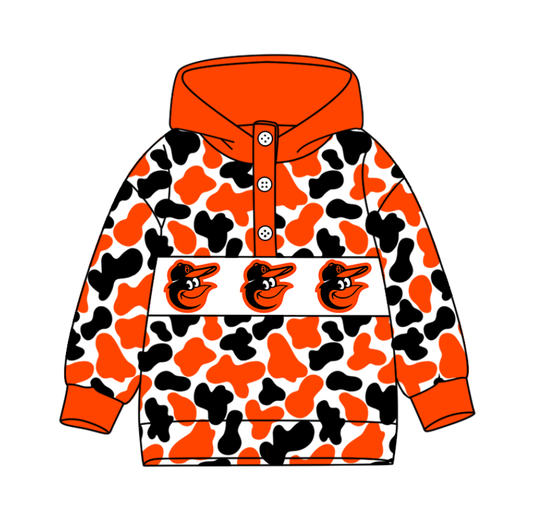 2-Custom moq 8 mix size milk silk summer team baby boy clothes camouflage orange hooded long sleeve top-25.10.9