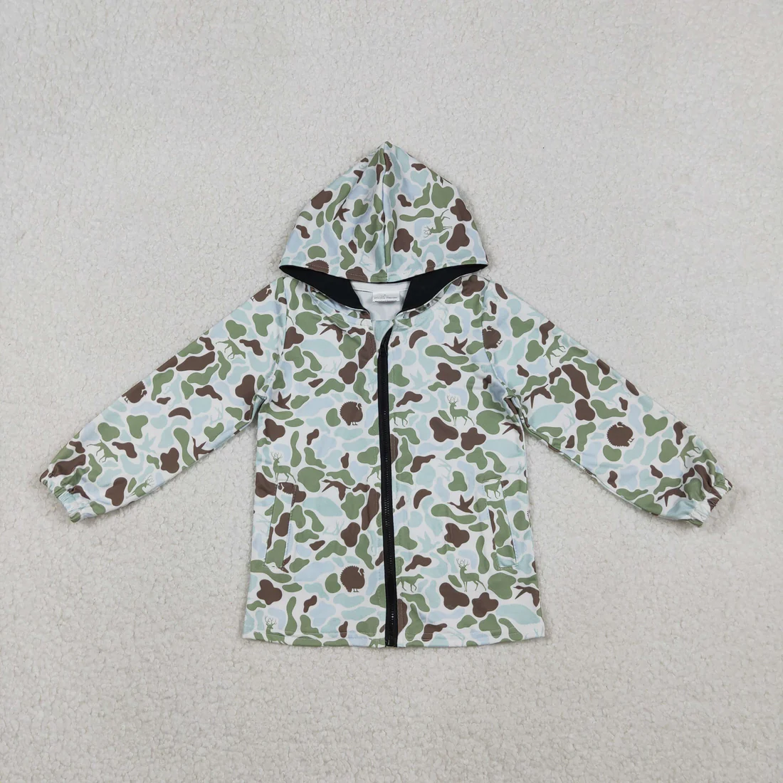 RTS NO MOQ Sibling Baby boys clothes camouflage zipper hooded long sleeve tops