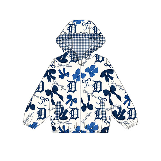 Custom moq 8 mix size milk silk summer team baby girls clothes bow blue hooded long sleeve top-25.9.24