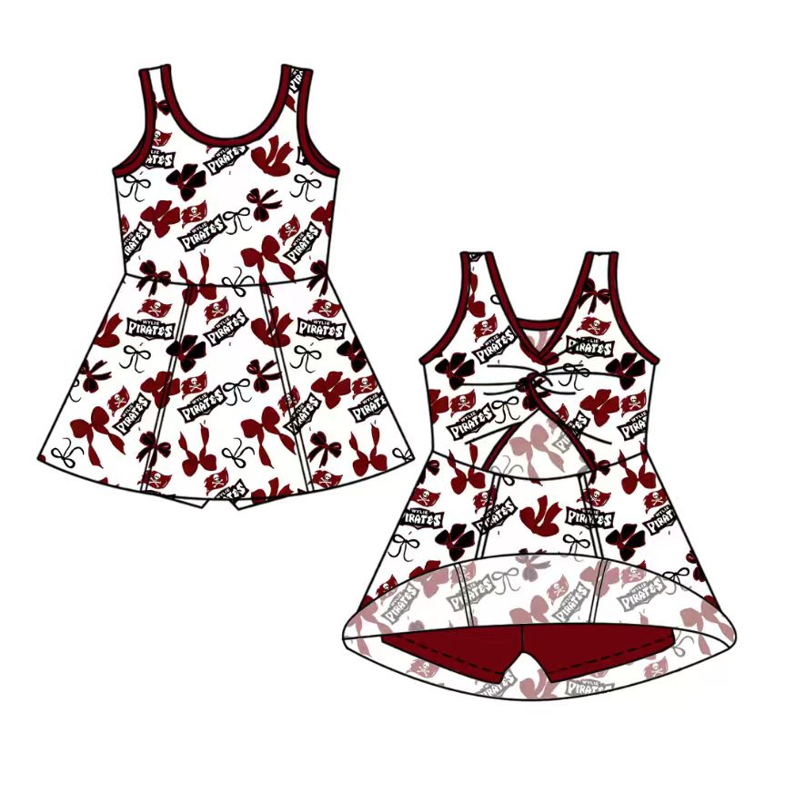 custom moq 5 mix size NB020624 Baby Girls Bow Printed Team Sleeveless Knee Skort Dresses Yoga Active Outfits