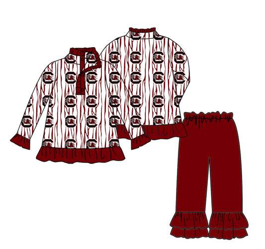 Custom moq 5 mix size milk silk summer teams baby girl boys clothes dark red long sleeve pants sets 2-25.10.30