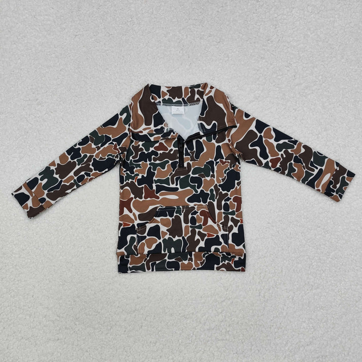 RTS NO MOQ Sibling baby boy clothes camouflage zipper long-sleeved tops