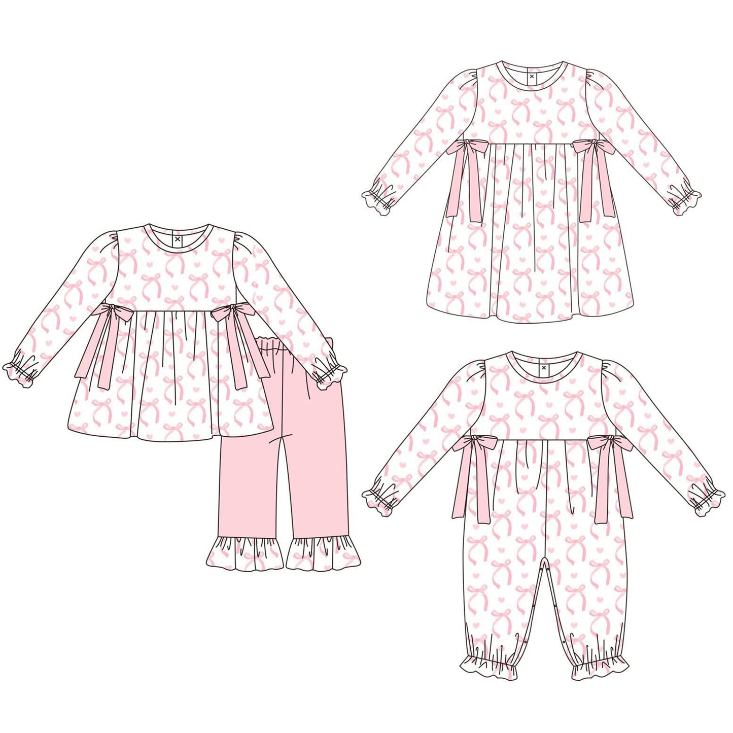 Custom moq 5 each style eta 6-7weeks baby girl clothes bow long sleeve pants sets and romper and dress -25.9.8