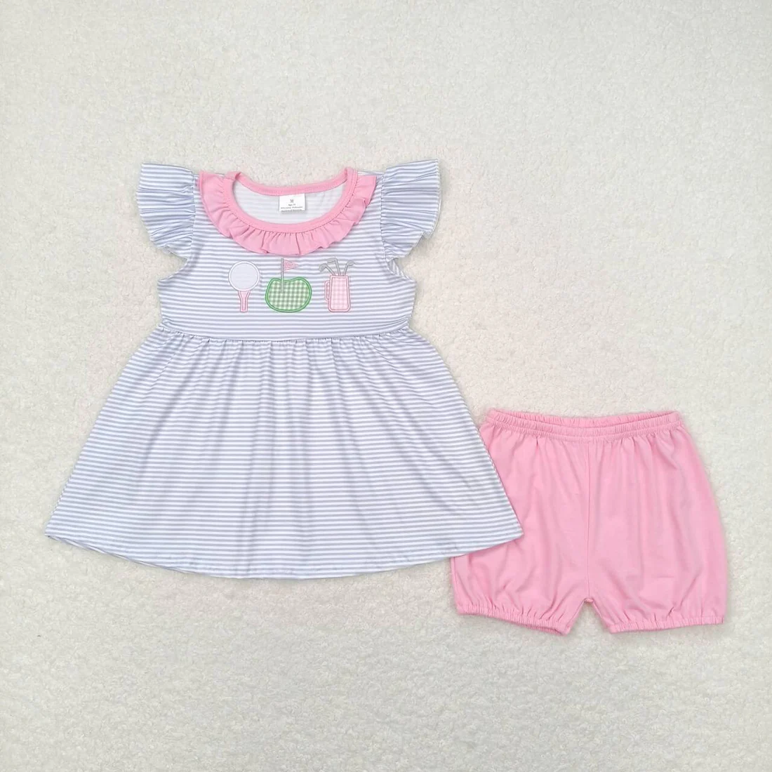 RTS NO MOQ Sibling baby girls clothes embroidery short sleeve shorts sets