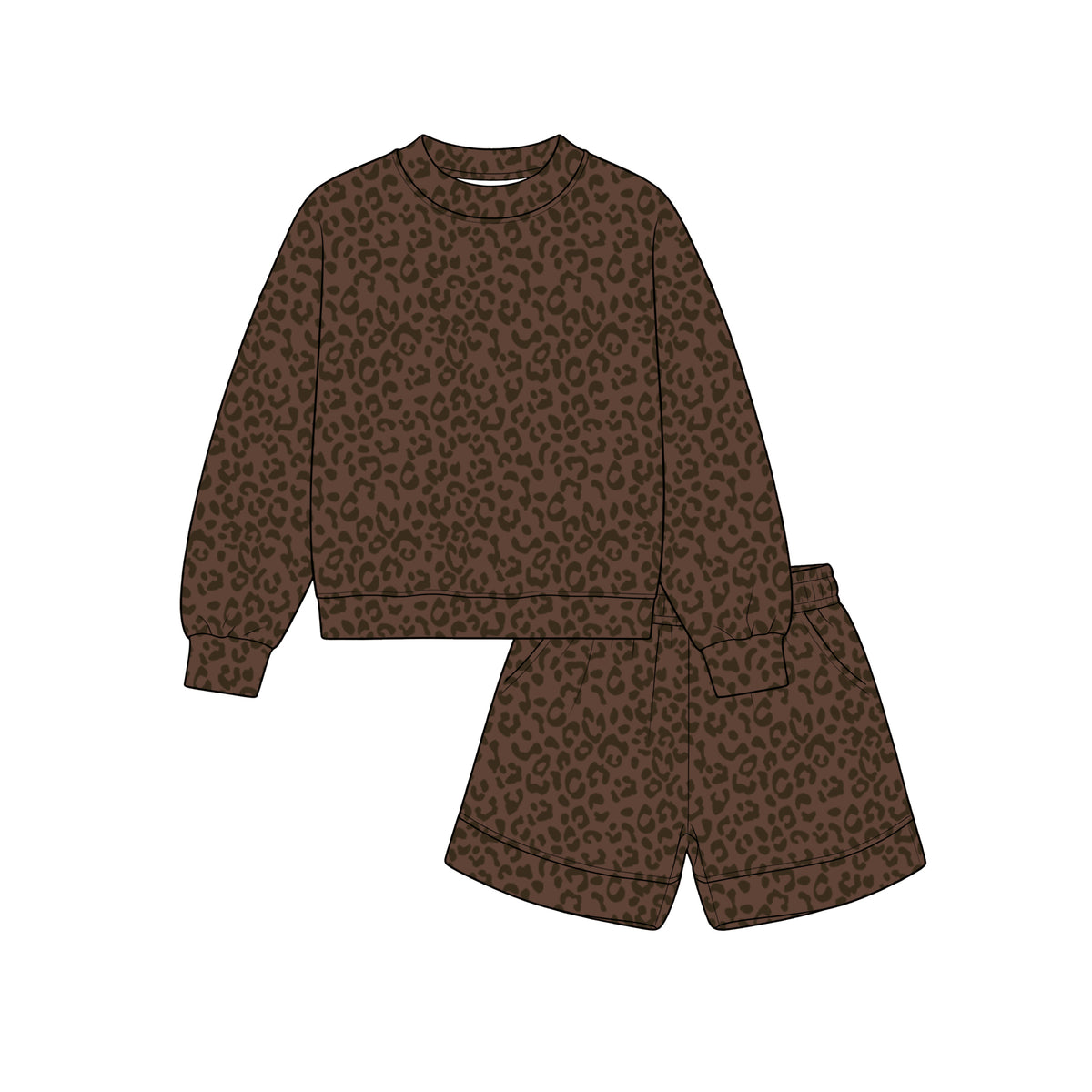 custom moq 5 mix size Ralyn0101 Adult Leopard Print Crew Neck Long Sleeve Top And Matching Shorts Fall Clothes Set