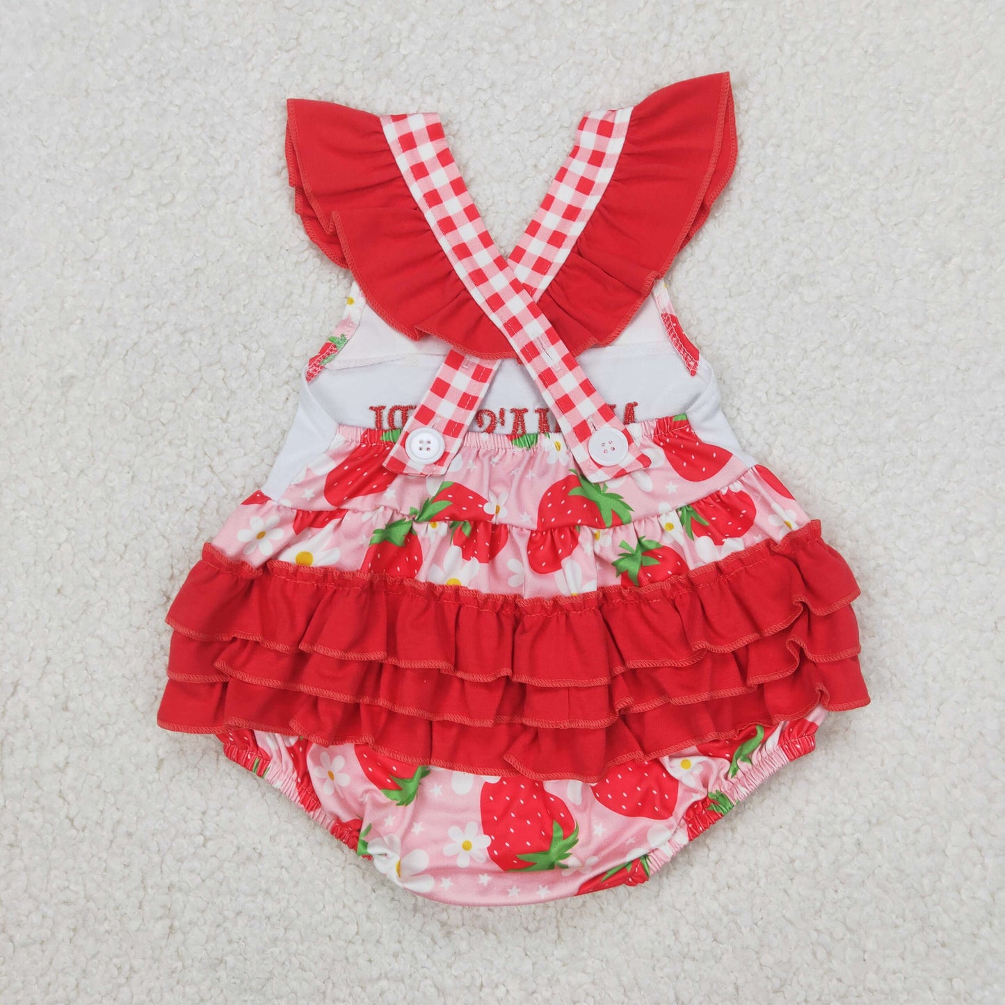 RTS NO MOQ SR1269 mama's girl embroidered letter flower strawberry flying sleeve vest jumpsuit