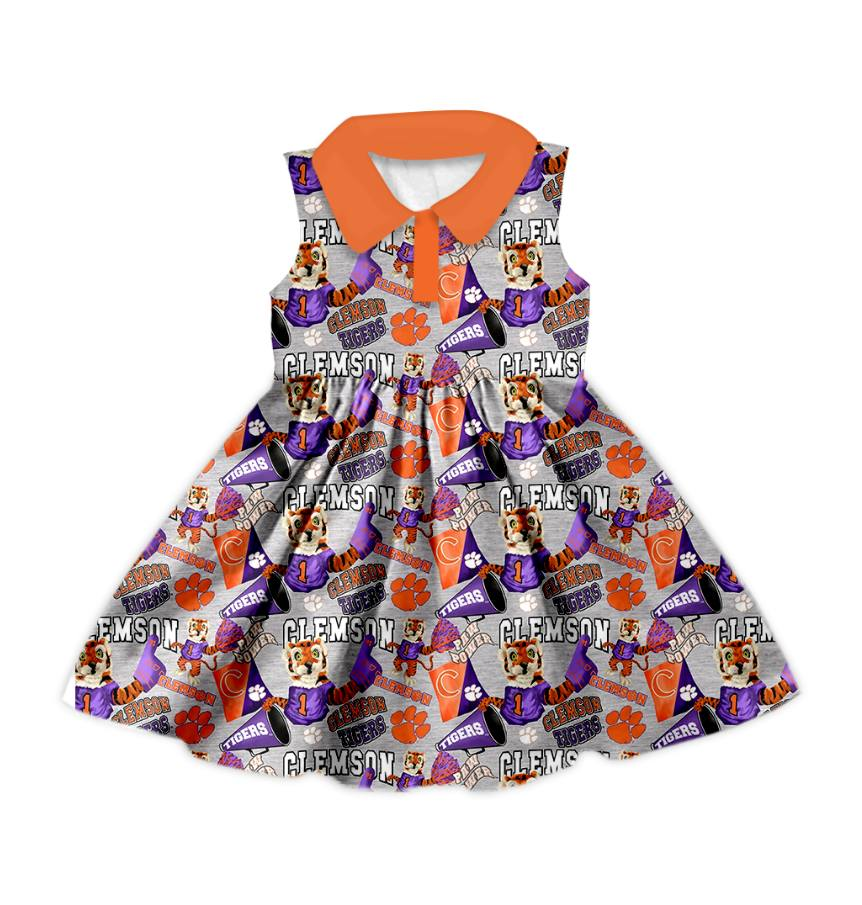 Custom moq 5 mix size milk silk summer teams baby girls clothes team purple sleeveless dress and top-25.7.12