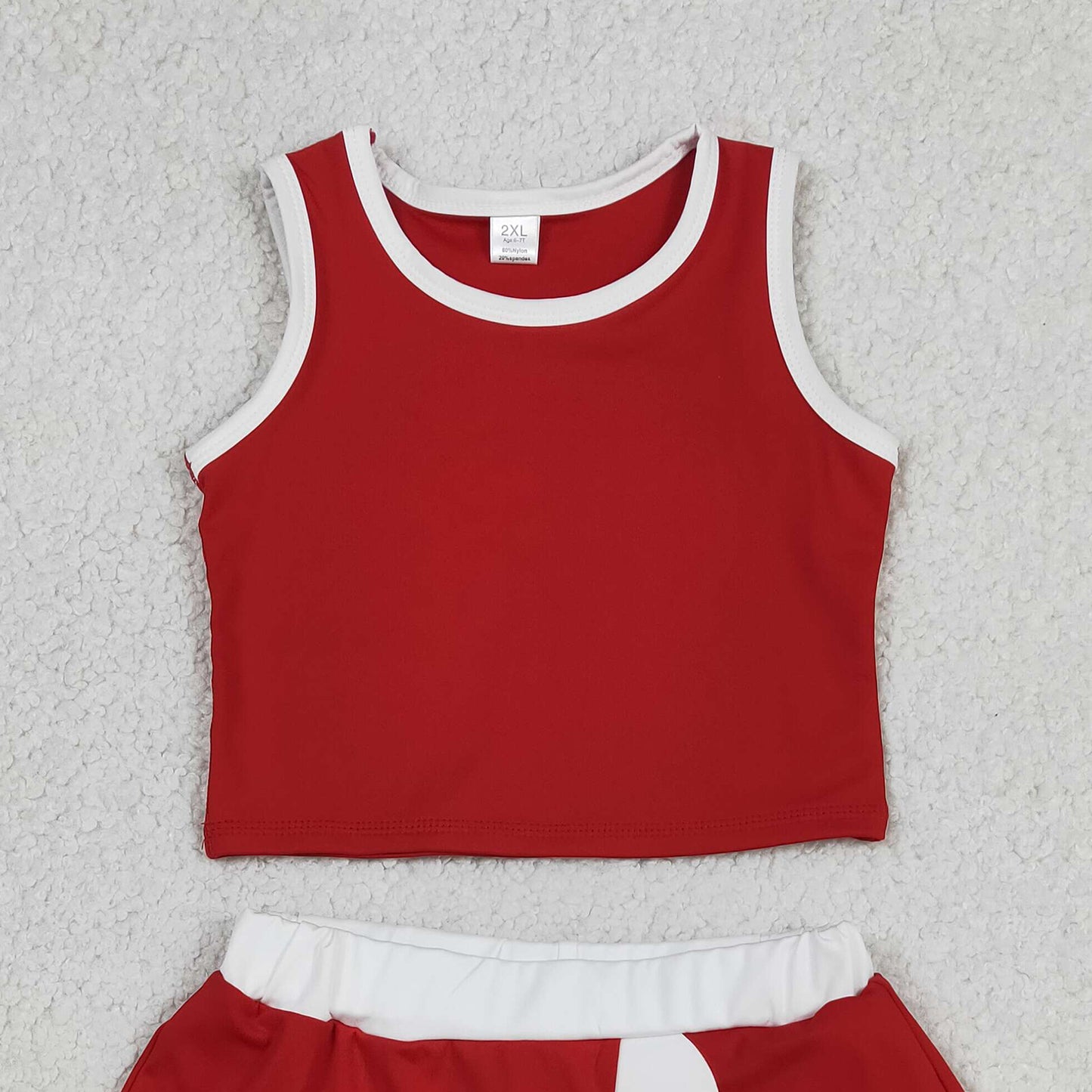 RTS NO MOQ yoga fabric cotton GSD4016 Baby Girls Yoga Active Red White Vest Scallop Skirt Clothes Set