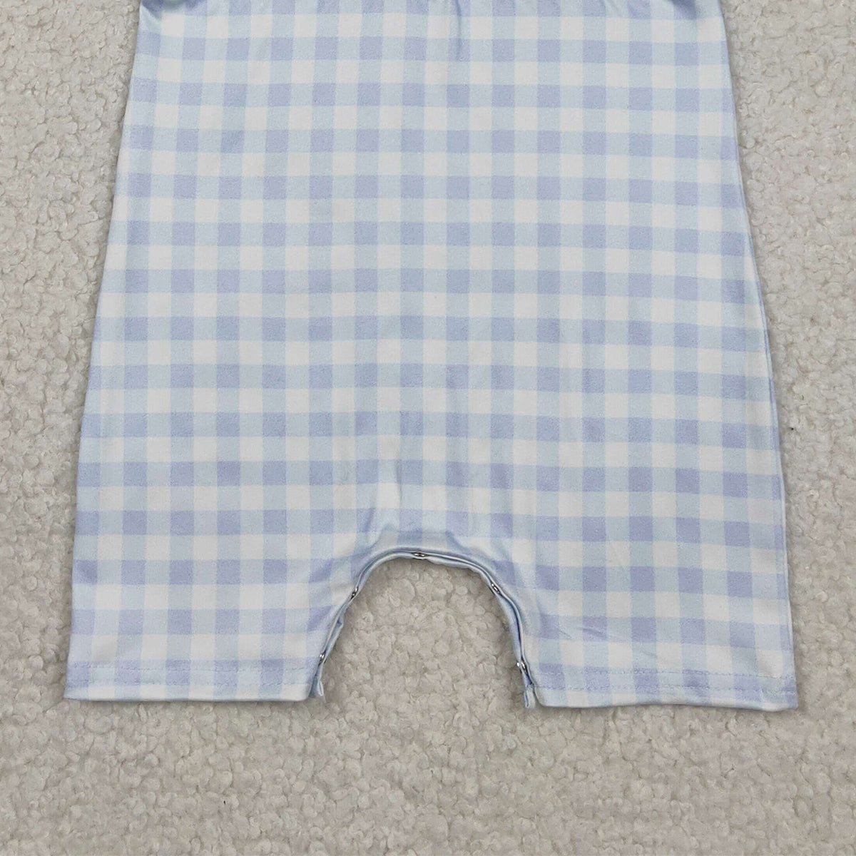 RTS NO MOQ SR3758 Baby Boys Blue Checked Rompers with Easter Collar Embroidery Crosses for Infants