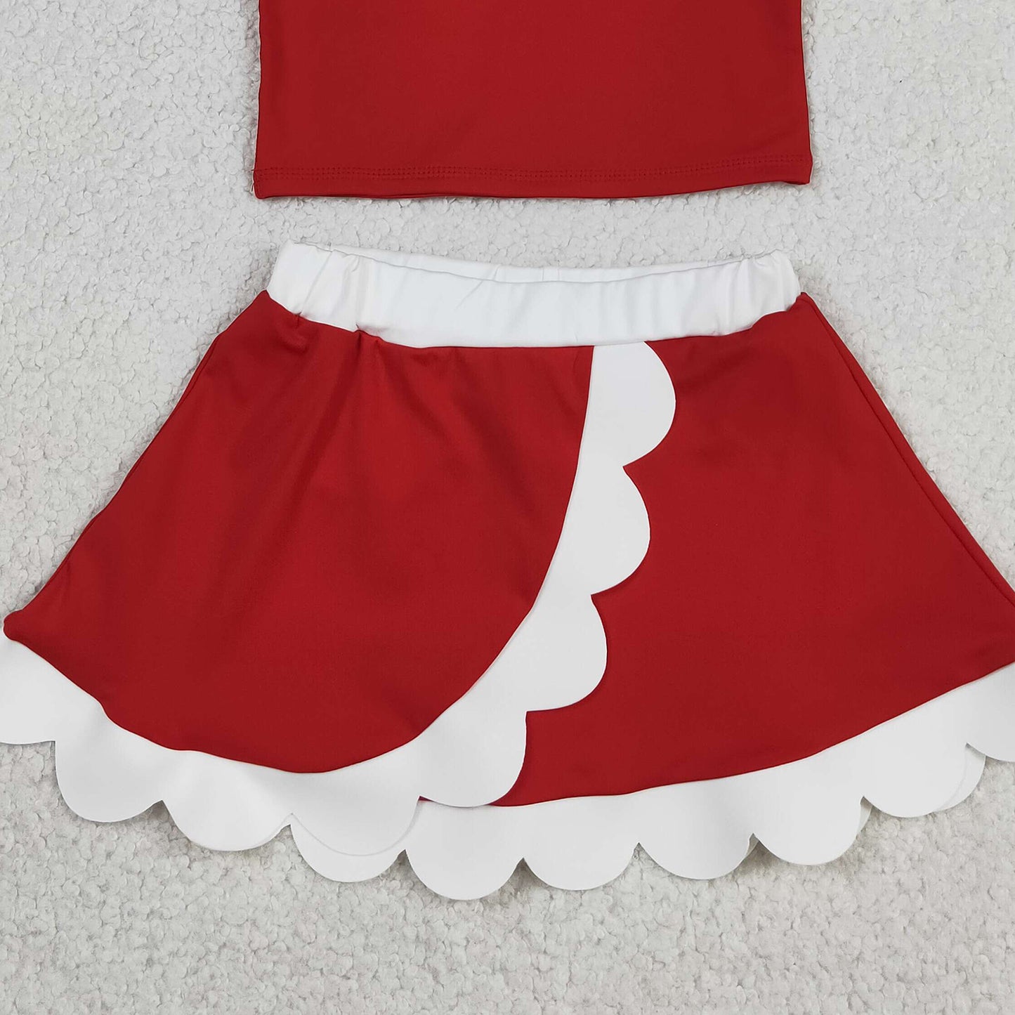 RTS NO MOQ yoga fabric cotton GSD4016 Baby Girls Yoga Active Red White Vest Scallop Skirt Clothes Set