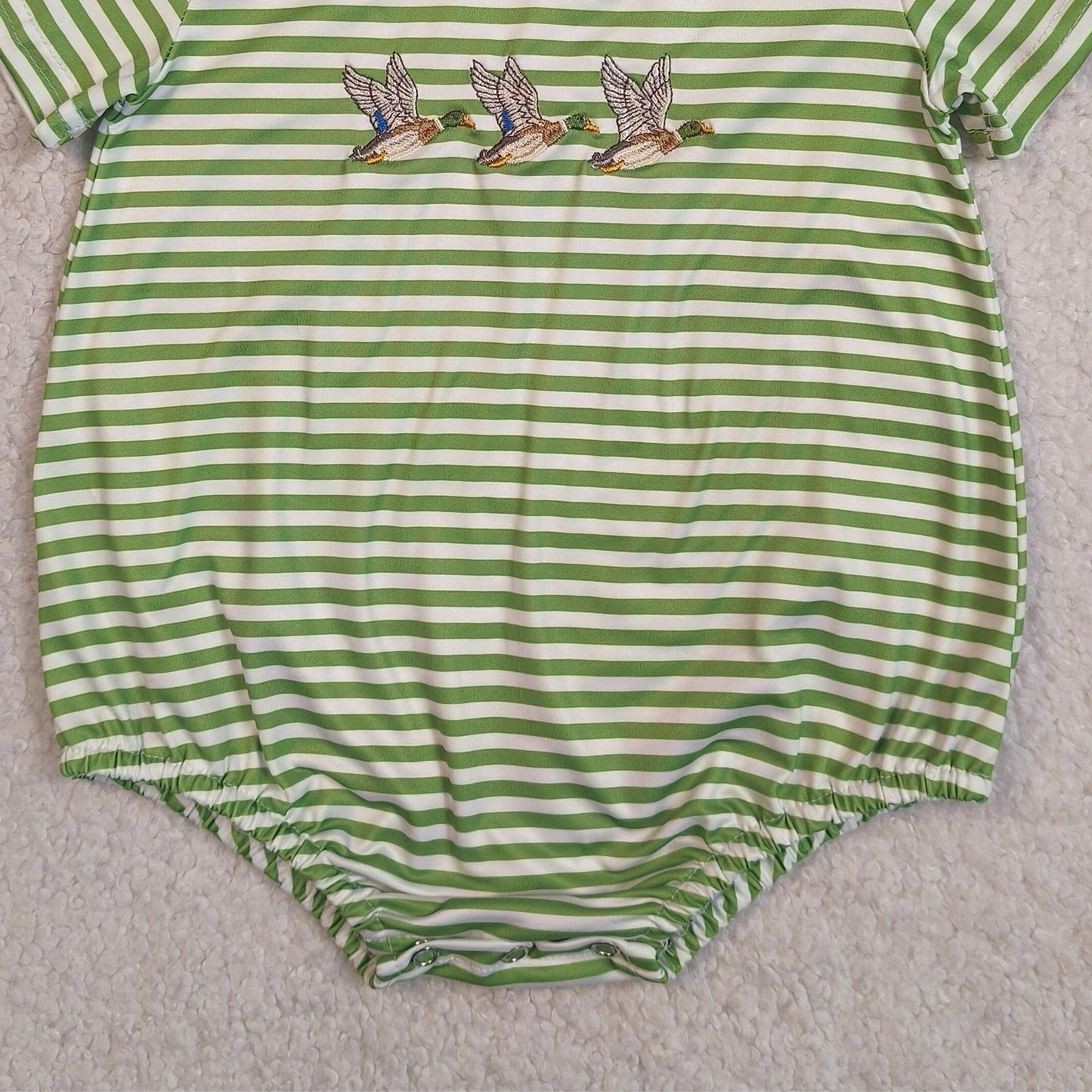 RTS NO MOQ SR4083 Toddler Boys Hunting Collar Rompers Green Stripe With Duck Embroidery