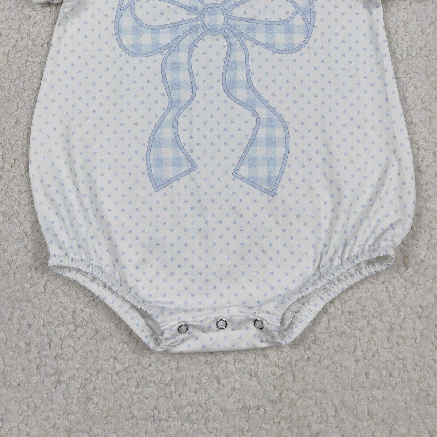 RTS NO MOQ milk silk SR4089 Baby Girls Blue Polka Dot Bow Ruffle Short Sleeve Romper