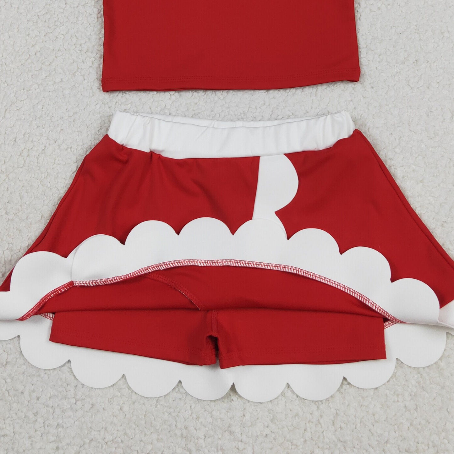 RTS NO MOQ yoga fabric cotton GSD4016 Baby Girls Yoga Active Red White Vest Scallop Skirt Clothes Set