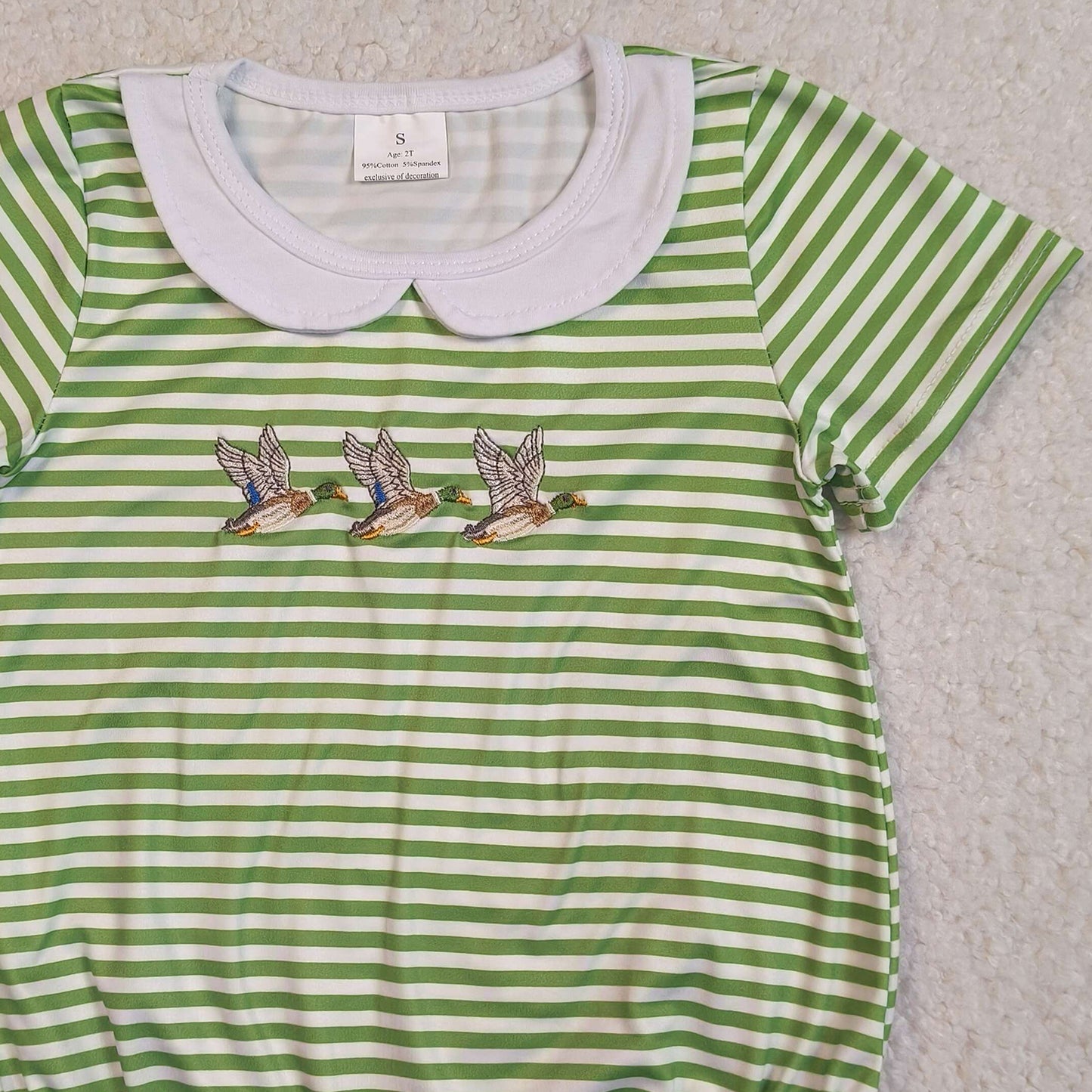RTS NO MOQ SR4083 Toddler Boys Hunting Collar Rompers Green Stripe With Duck Embroidery
