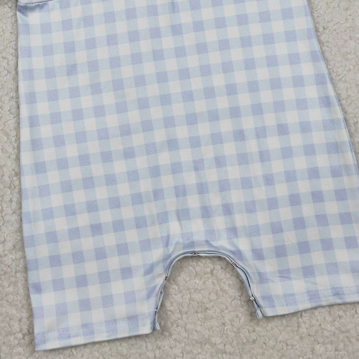 RTS NO MOQ SR3758 Baby Boys Blue Checked Rompers with Easter Collar Embroidery Crosses for Infants