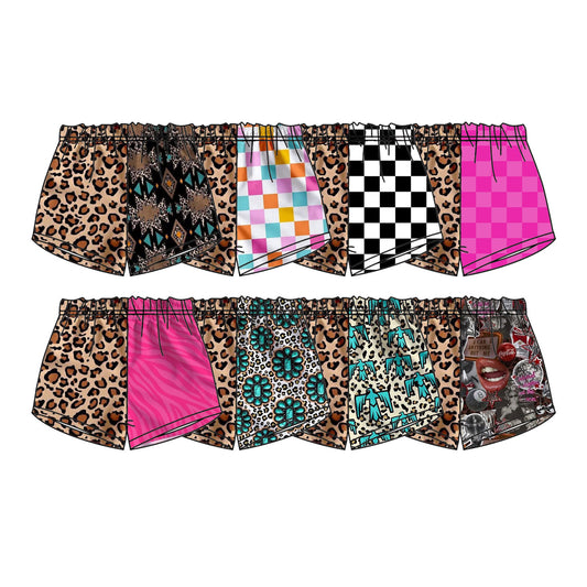 Custom moq 5 mix size milk silk Adult Women Western Leopard Print Turquoise Flower High Waist Shorts