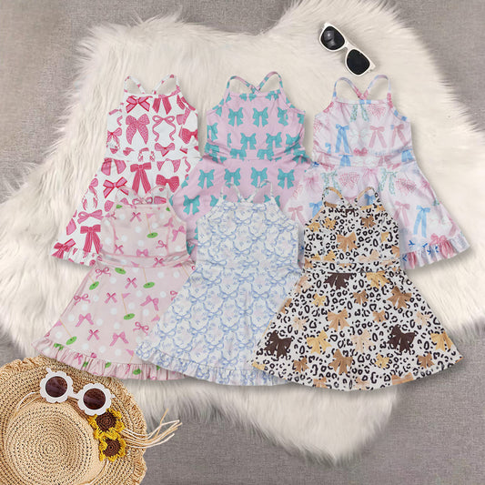 RTS NO MOQ Sibling baby girl clothes yoga floral suspender skirt sets