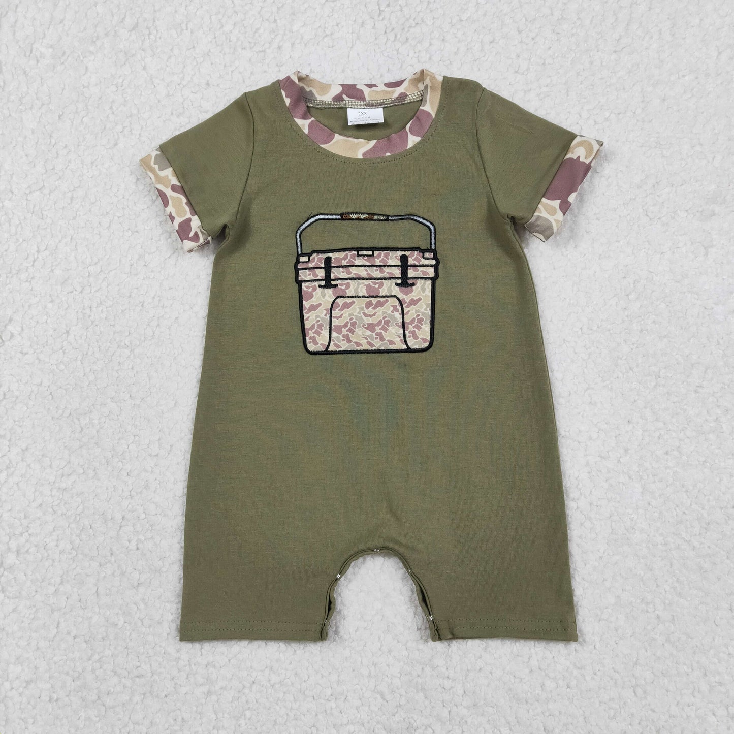 RTS NO MOQ（In Stock ) SR3761 Embroidered Camouflage Toolbox Green Short-Sleeve Jumpsuit