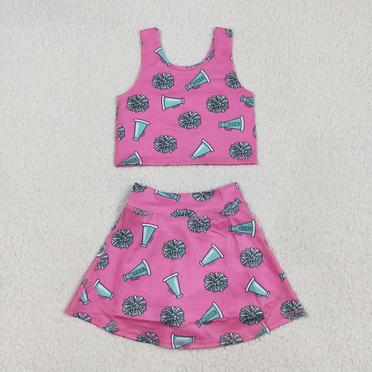 RTS NO MOQ GSD1924 Cheer trumpet cheerleading rose red sleeveless vest pants skirt yoga suit