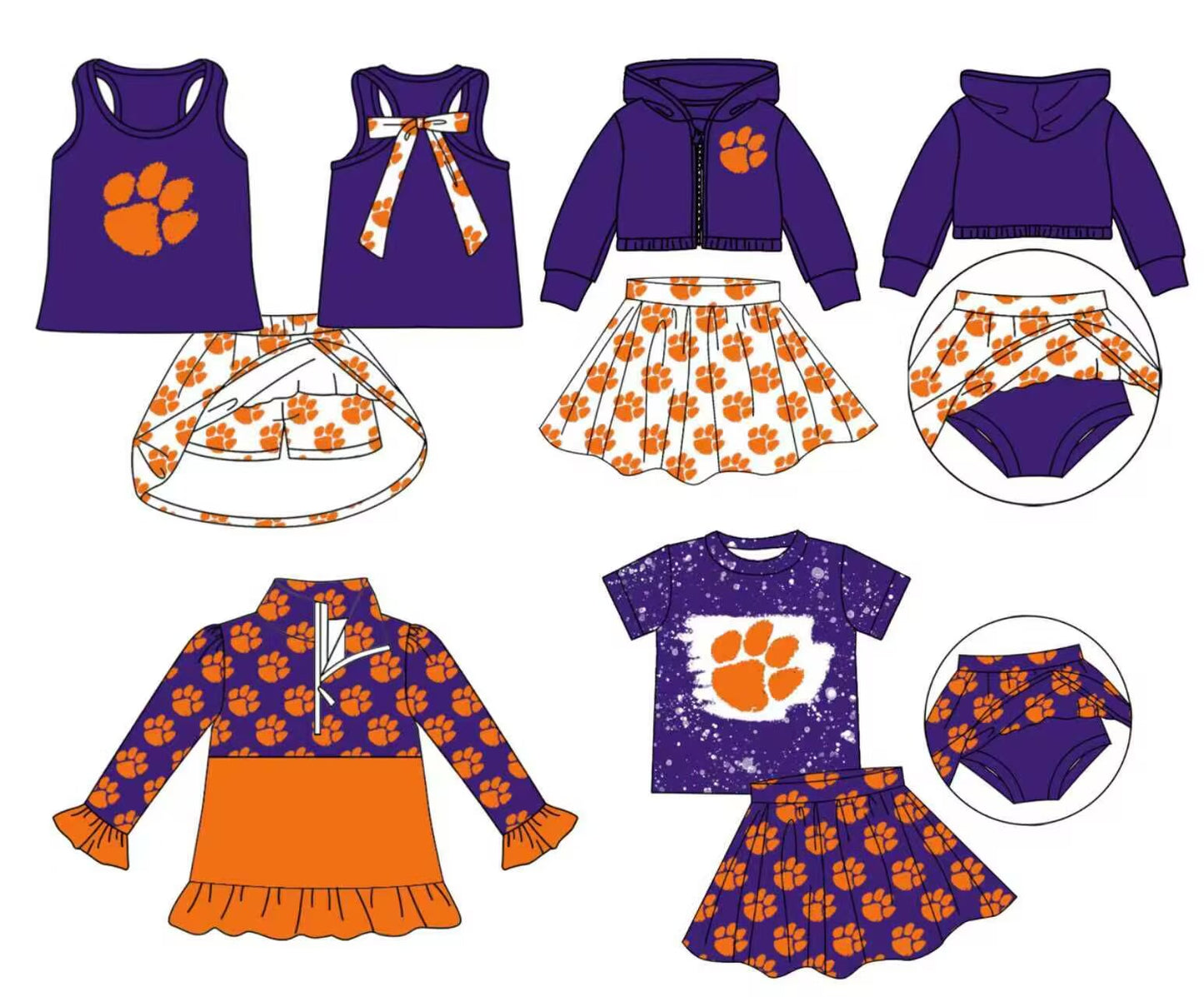 Custom moq 5 mix size milk silk summer teams baby girls clothes purple hooded long sleeve brief sets 2 and skirts sets and tops-25.8.30