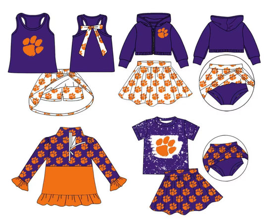 Custom moq 5 mix size milk silk summer teams baby girls clothes purple hooded long sleeve brief sets 2 and skirts sets and tops-25.8.30