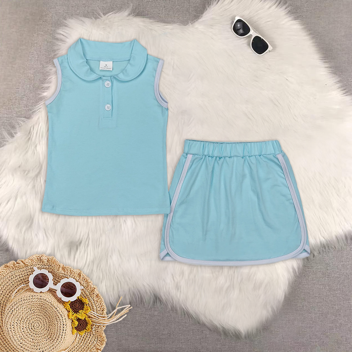 RTS NO MOQ baby girls Clothes pure color short sleeve pants skirts Sets