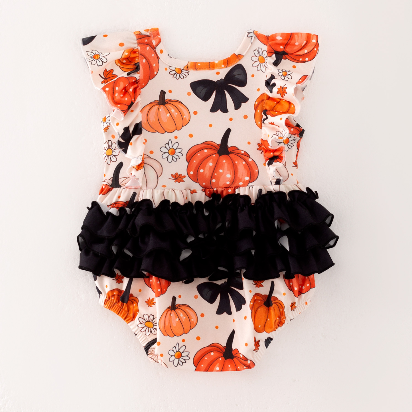 Custom moq 5 each style eta 6-7weeks baby girl Halloween pumpkin bow short sleeve pants set and romper
