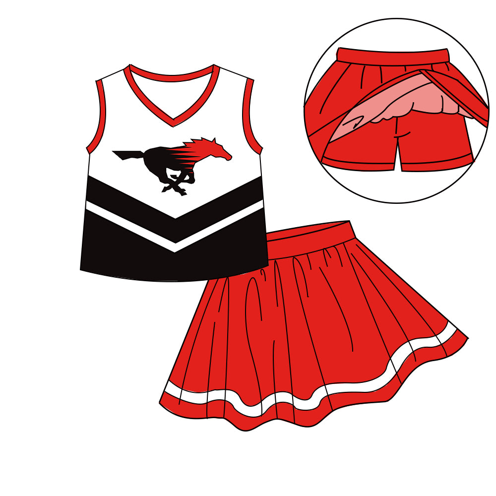 Custom moq 5 mix size milk silk eta 6-8weeks summer team red baby girls clothes team sleeveless skirts shorts sets-25.7.11