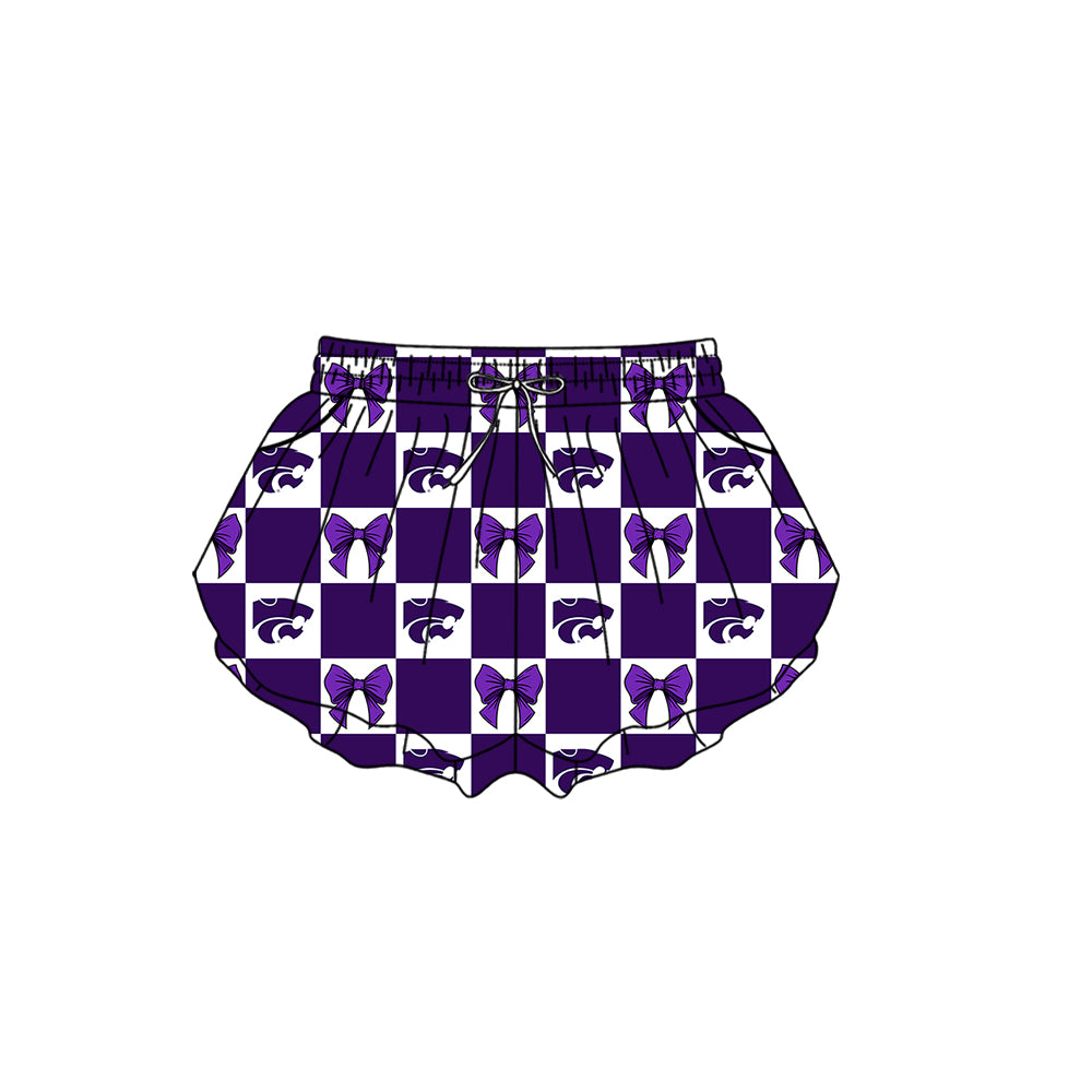 Custom moq 5 mix size milk silk summer teams Purple Checked Bows Baby Girl Sleeveless Top Skirt Short Set Dress And Shorts Yoga Outfit Boy's Top Shorts Set Romper