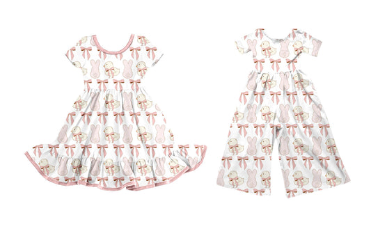 25.9.22 custom each style moq 8 eta 6-8week Sibling Sisters bow baby girl long sleeve dress and jumpsuit match family design