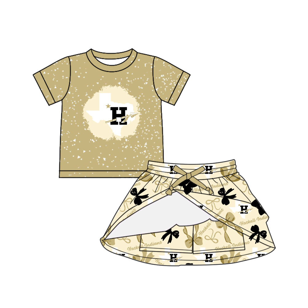 Custom moq 5 mix sizes summer teams baby girls clothes team short sleeve skirts shorts sets 1 and skirts sets 2 and dress 1 and dress 2 and dress 3 and dress 4-25.6.11