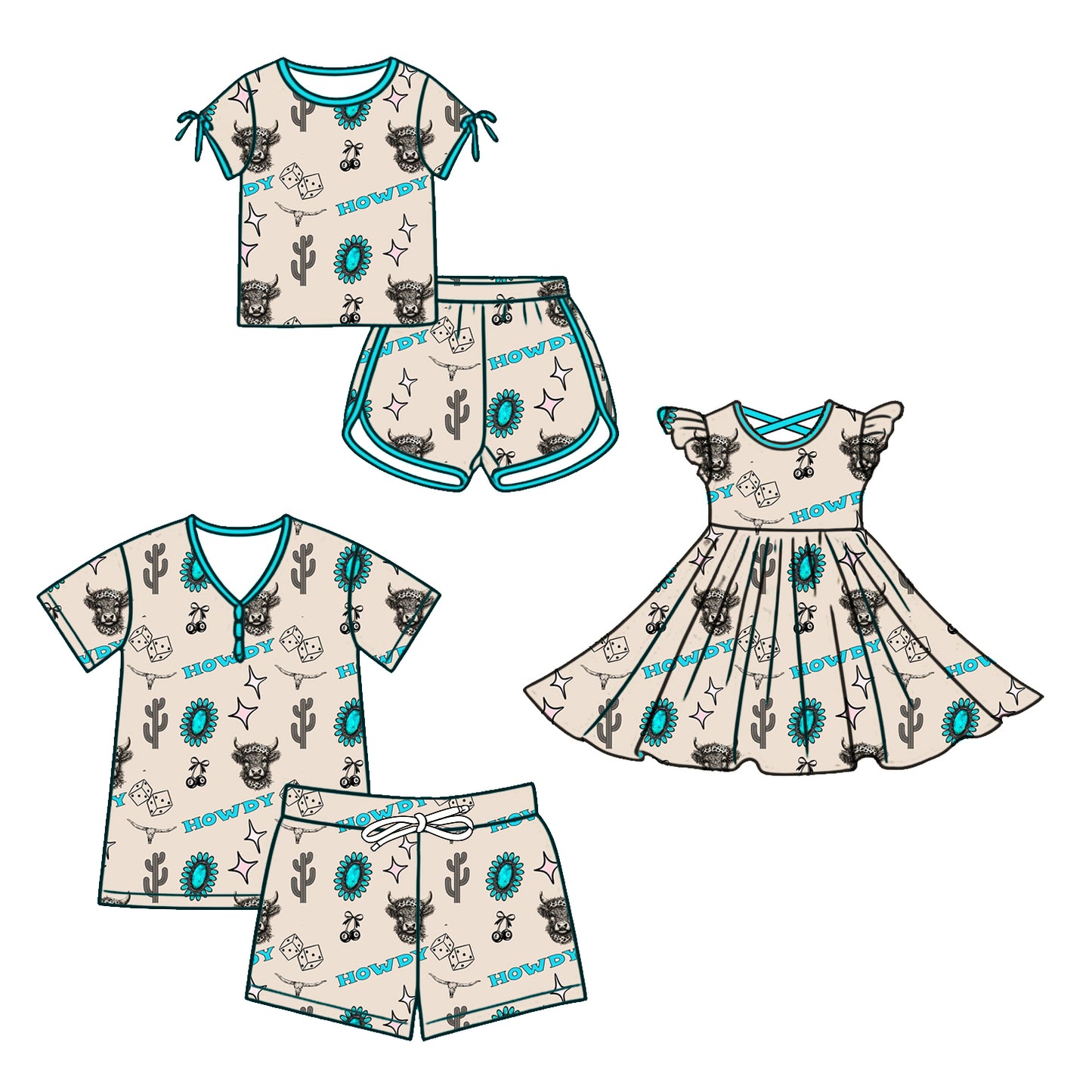 3.25 Custom moq 5 mix size Sibling Mom And Me Short-Sleeved Top And Shorts Set Flutter SleeveDress