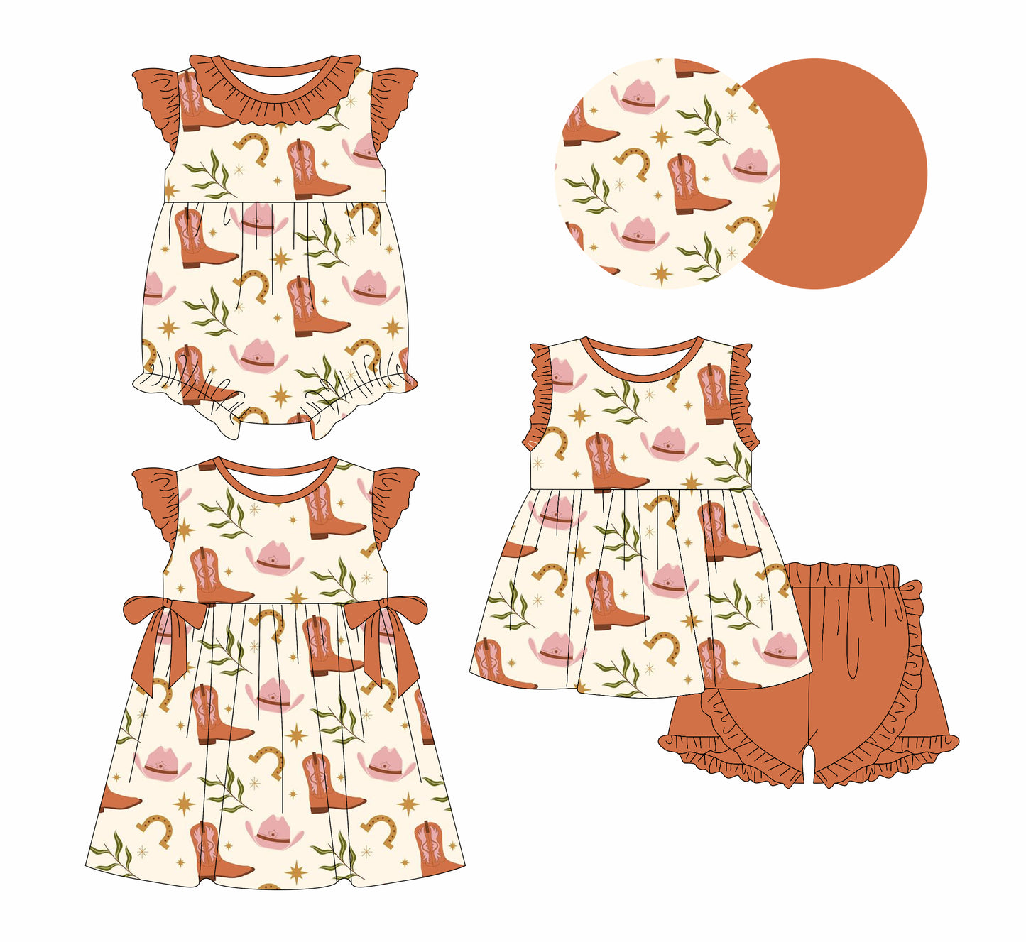 2.11 custom each style moq 5eta 4-6week Sibling Sisters boots hat baby girl short sleeve shorts sets and dress and rompers match family design