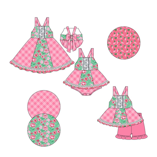 3.10 custom each style moq 5eta 4-6week Sibling Sisters floral baby girl short sleeve shorts sets and dress and rompers match family design