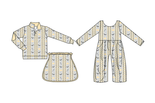 25.6.4 custom each style moq 5eta 4-6week Sibling Sisters bat pumpkin baby girl long sleeve dress and jumpsuit match family design