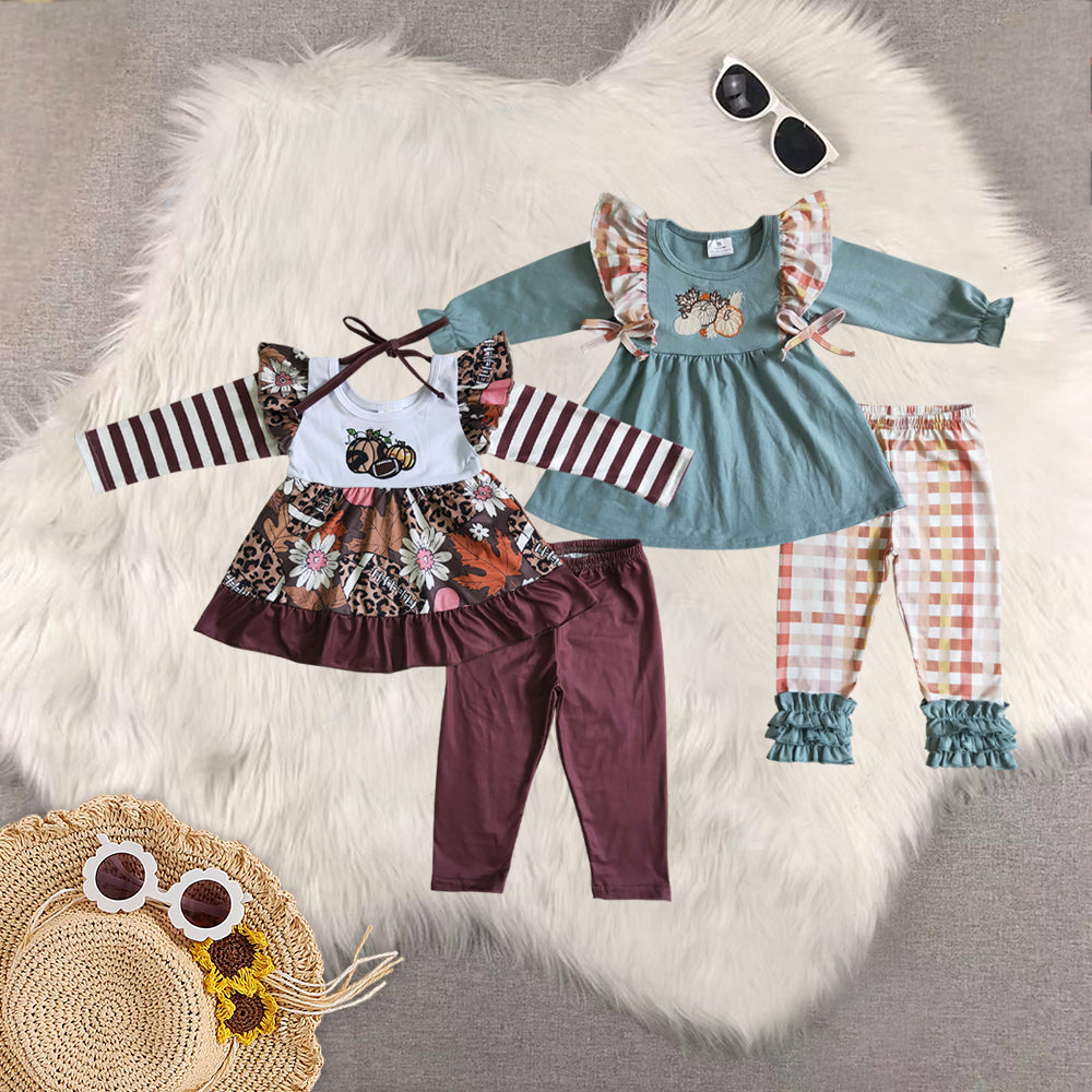 RTS Sibling baby boy clothes Halloween embroidery pumpkin long Sleeve pants sets