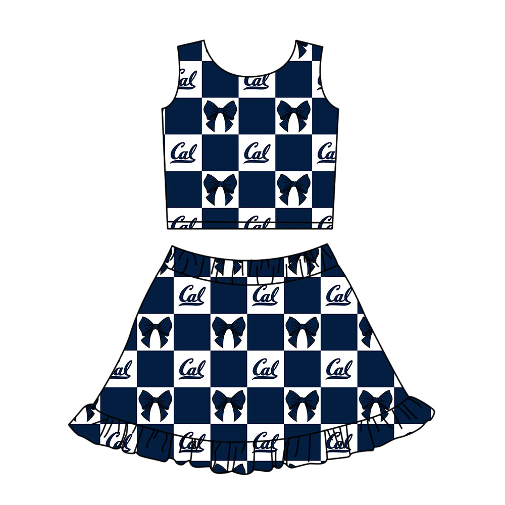 Custom moq 5 mix size Milk Silk Summer Girls' Set Letter Bow Print Plaid Sleeveless Skirt 3-Piece Set Includes Dress and Shorts-26.1.27