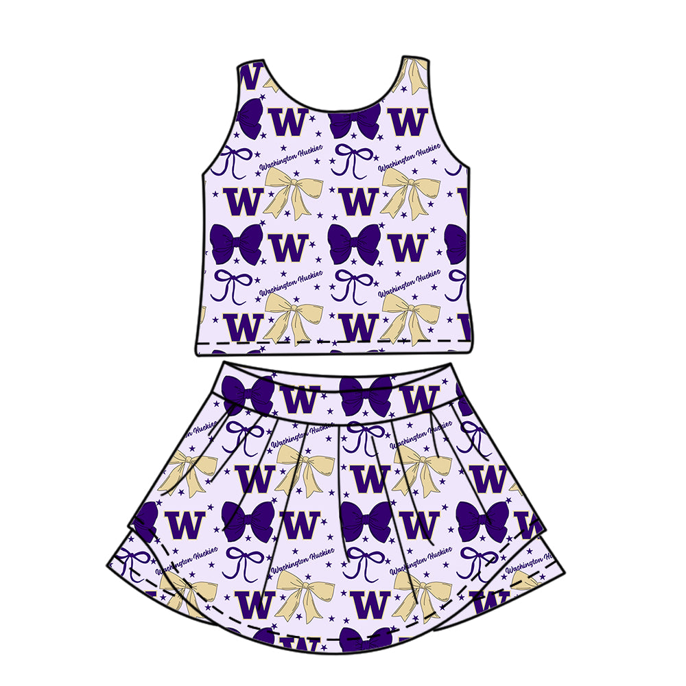 Custom moq 5 mix size milk silk summer teams baby girls clothes team bow purple sleeveless skirts sets and dress 1 and dress 2 and dress 3-25.6.25