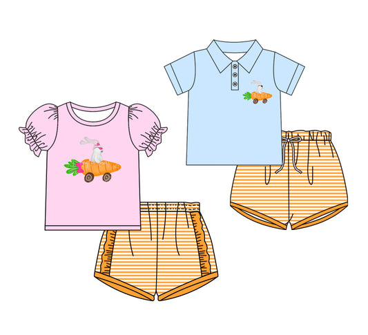 25.11.22 custom each style moq 5 eta 6-8week Sibling Sisters easter baby girl boy clothes short sleeve shorts sets 2 match family design