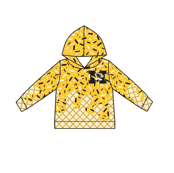 Custom summer teams baby girls clothes team yellow hooded long sleeve tops and short sleeve top and dress and pants and shorts-25.5.28
