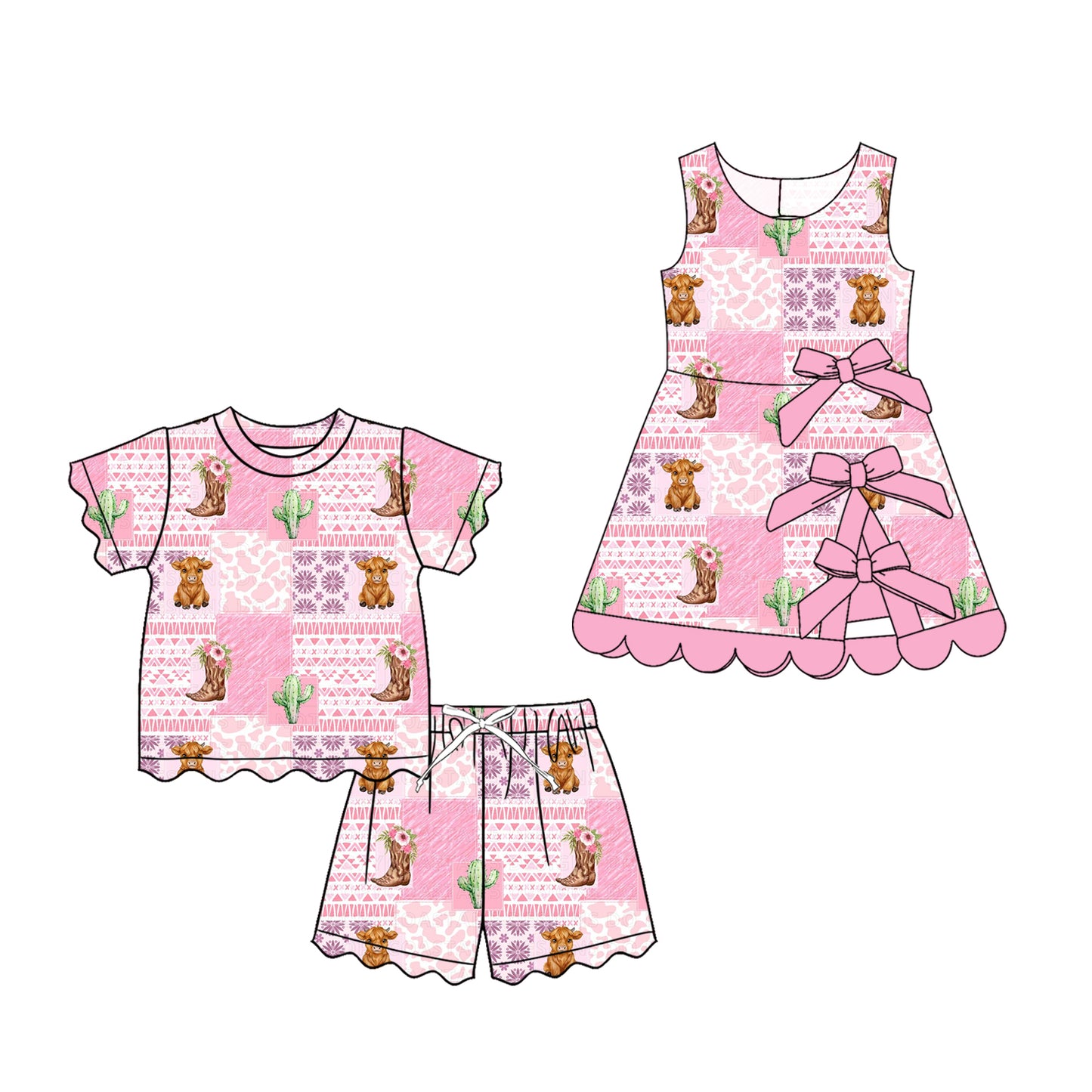 4.8  Custom moq 5 mix size Sibling Baby Girls Pink Plaid Top And Short Scallop Clothes Sets Yoga Active Scallop Short Knee Length Dress