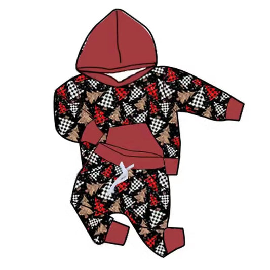 5.18custom each style moq 5eta 4-5week Christmas style printed brown hoodie with long sleeves and trousers