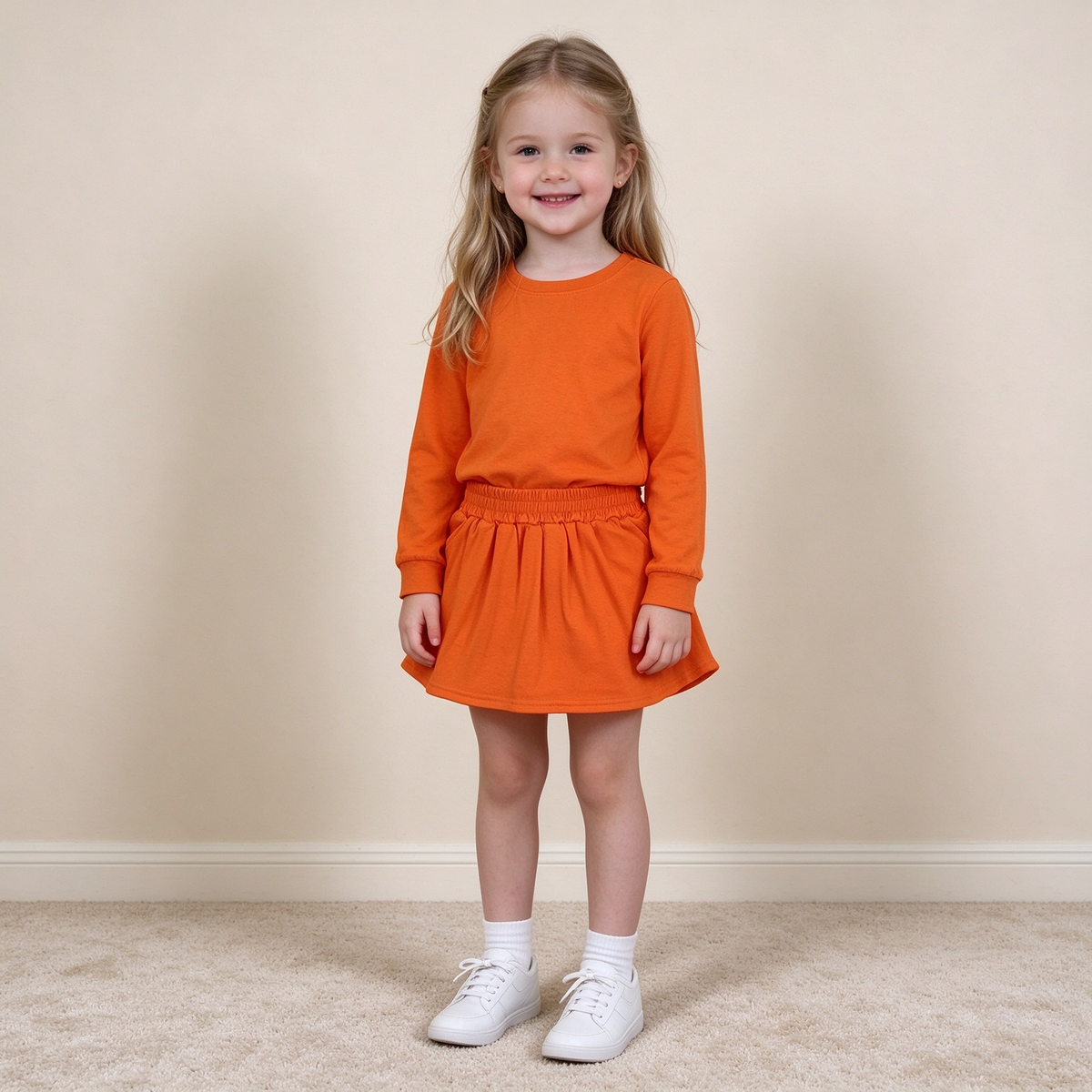 NEW RTS NO MOQ cotton GLD1696 Baby Girls Caramel Long Sleeve Top Pockets Skirt Short 2Pcs Clothes Sets
