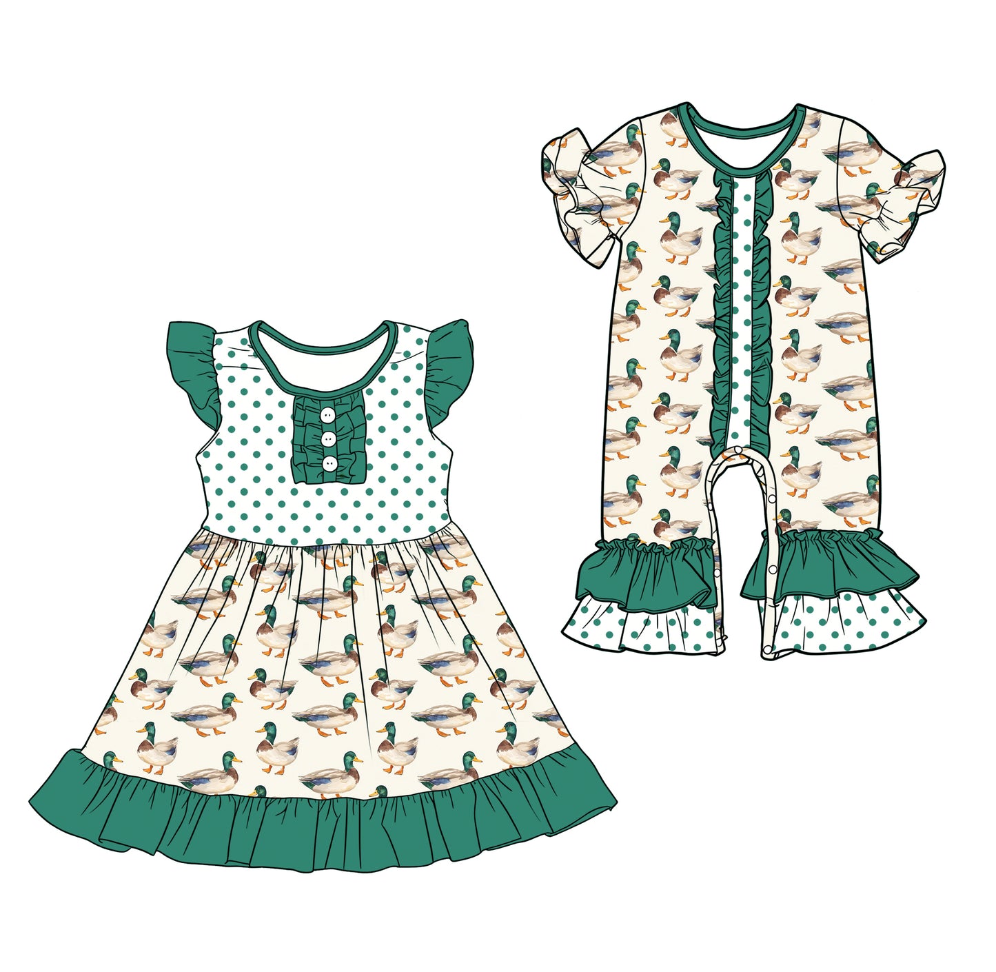 25.12.19 custom each style moq 5 eta 6-8week Sibling Sister duck baby short sleeve romper and dress match design