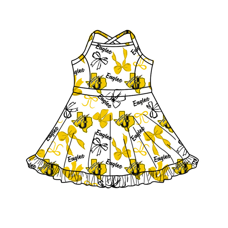 Custom moq 5 mix size milk silk summer teams baby girls clothes bow yellow hooded long sleeve pants sets and dress and top and hooded top and pant-25.8.12