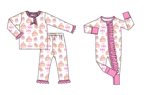 25.8.27 custom each style moq 5eta 4-6week Sibling Sisters Christmas house bow pink baby girl clothes long sleeve pants sets and romper match family design