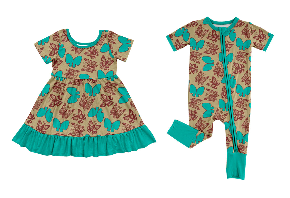 11.13 custom each style moq 5eta 4-6week Sibling Sister butterfly baby girls sets and dress match family design