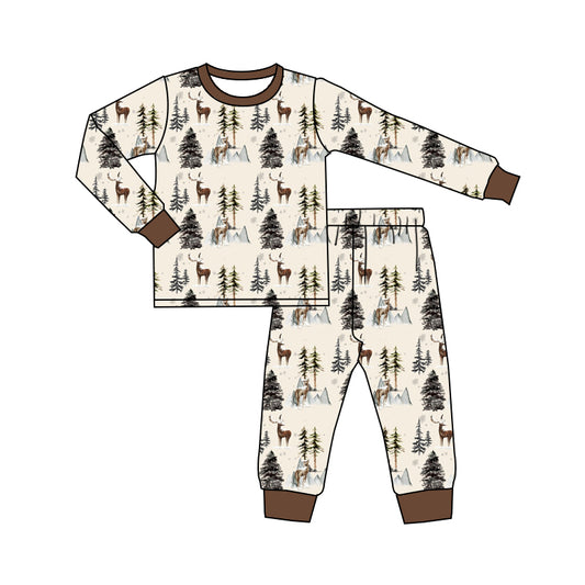 6.8 custom each style moq 5eta 4-6 week Sibling Sister Christmas trees deer boys pajamas outfits and romper match family design